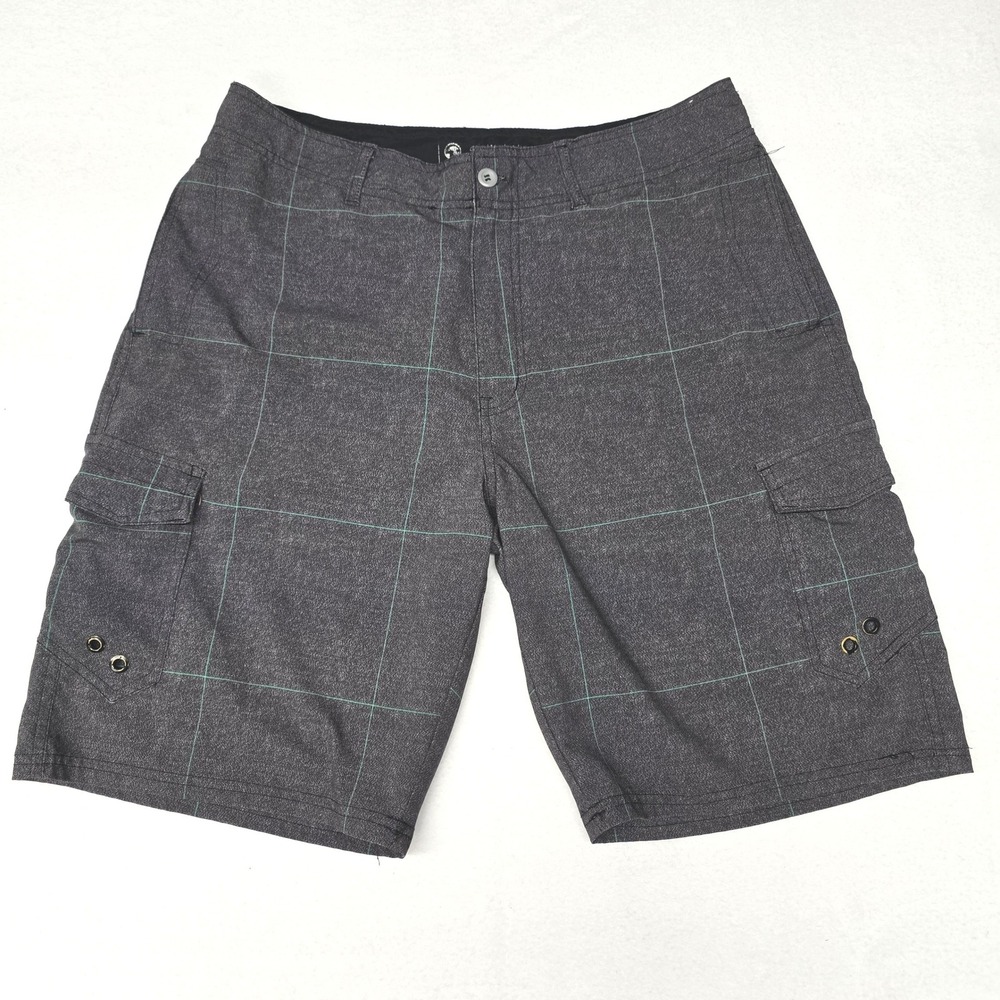 Ocean Current Mens Hybrid Cargo Board‎ Shorts Grey Teal Grid Plaid Size 32